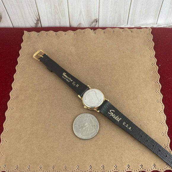 Vintage Wittnauer Diamond Watch Gold Tone New Black Leather Strap Black … - Picture 7 of 8